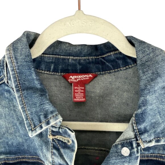 Arizona Jeans Girls Denim Jacket Size L Floral Embroidery Crochet Patchwork - Picture 3 of 11